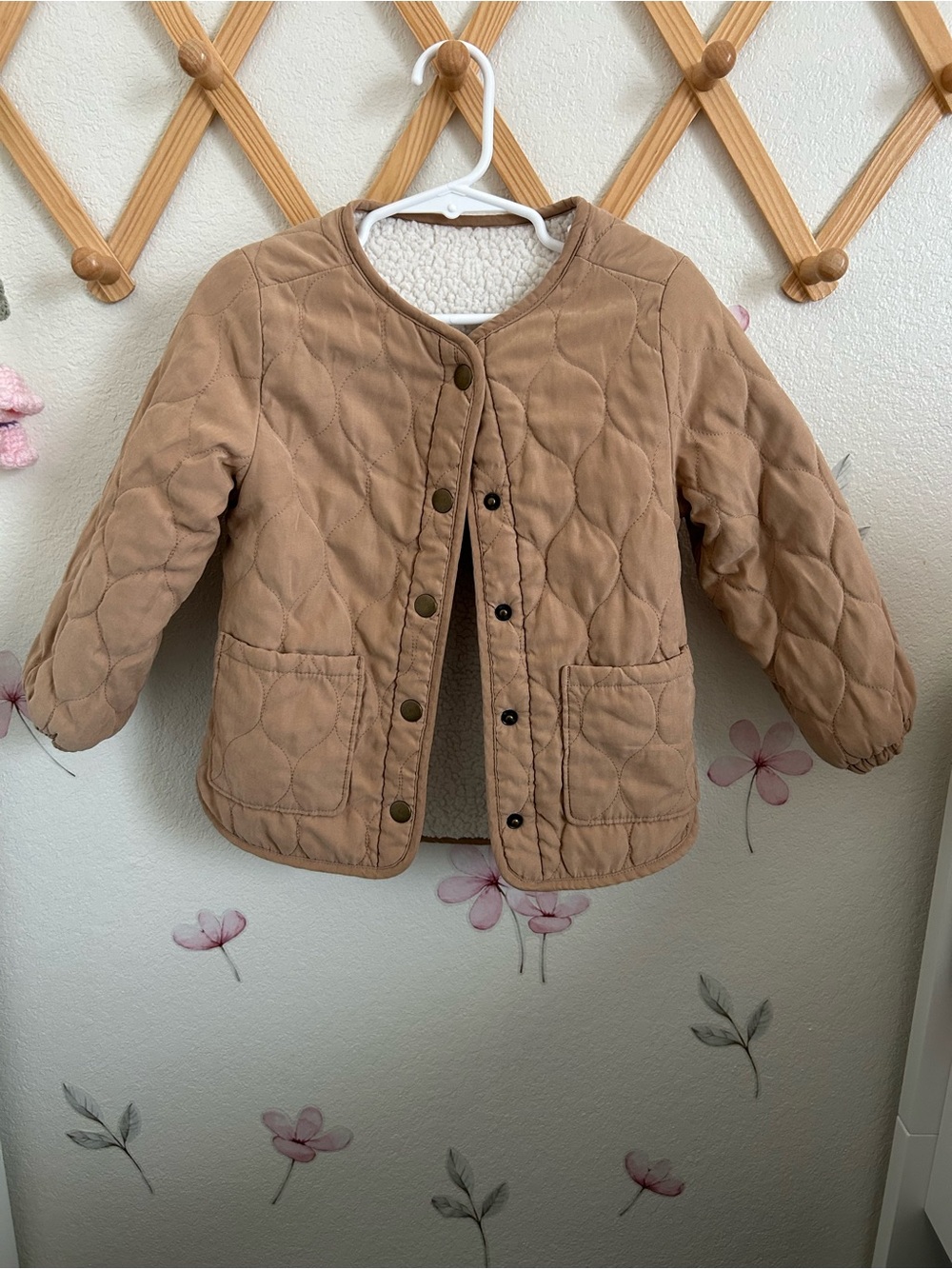Old Navy reversible Quilted Tan Puffer Jacket with Sherpa Lining